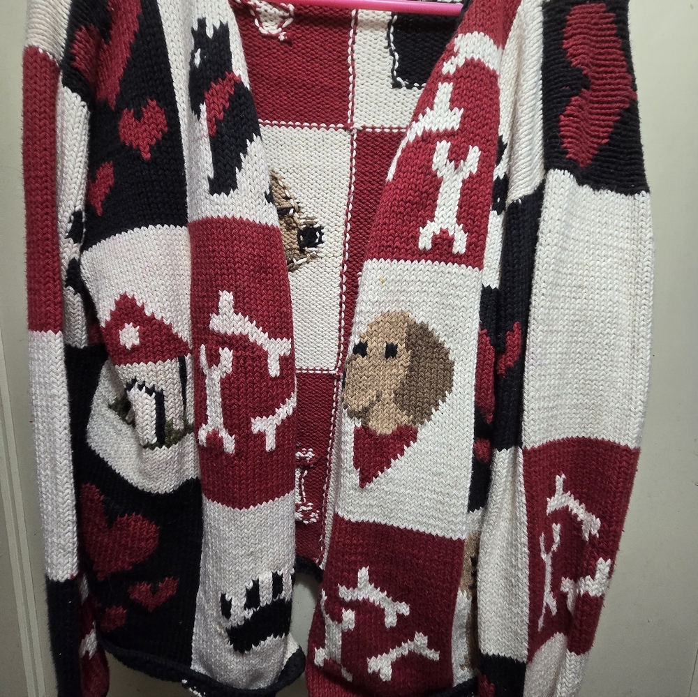 Chic Patchwork Cardigan - Red, Black, White - image 1